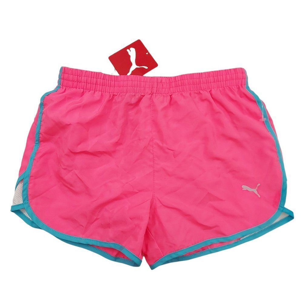 Puma Girls Running Shorts Size Large 12-14 Pink Elastic Waist Drawstring Mesh